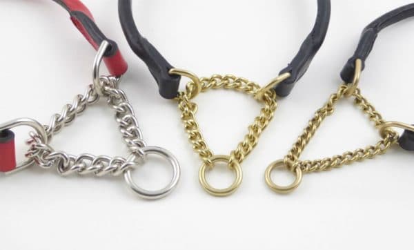 Half-choke chains L to R, Heavy nickel chain, medium brass and light brass chains