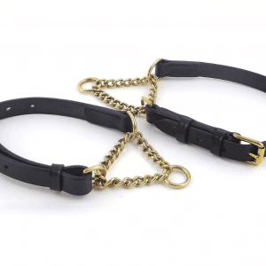 ESB Leather Adjustable half-choke collars in Black 20mm with solid brass chains (L - non-opening, R - opening)