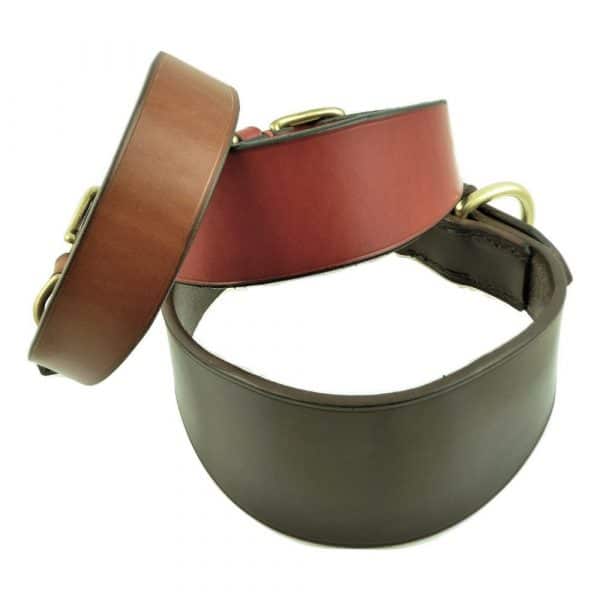 ESB Classic leather hound collars, Hazel 32mm, Red 45mm, Havana 62mm