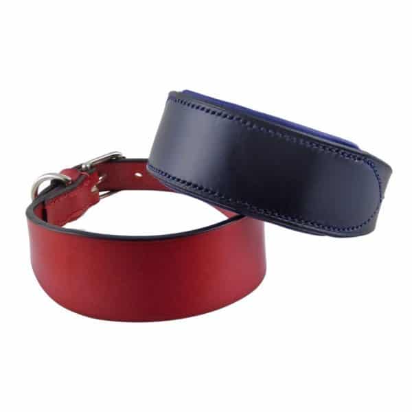 Classic hound collars in 45mm width, L in Red, R in Navy with padded lining