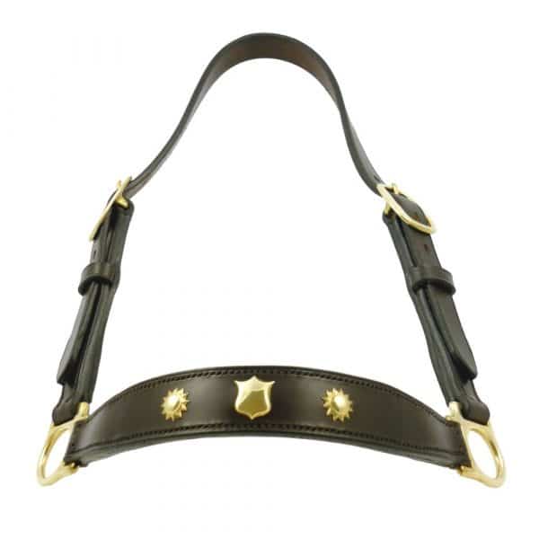 ESB Leather Decorated leather cattle halter in Havana - Shield and ballstars