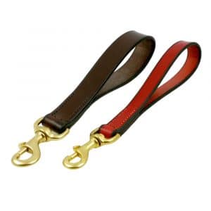 ESB Leather dog hand loops in Chestnut 25mm and Red 20mm