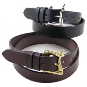 ESB Leather Marshalsay bridle leather belts - Black with Nickel buckle (top), Chestnut with brass buckle