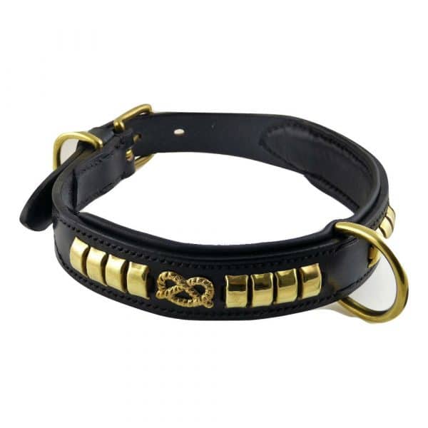 ESB Leather Staffie collar (32mm) in Black with optional centre dee ring