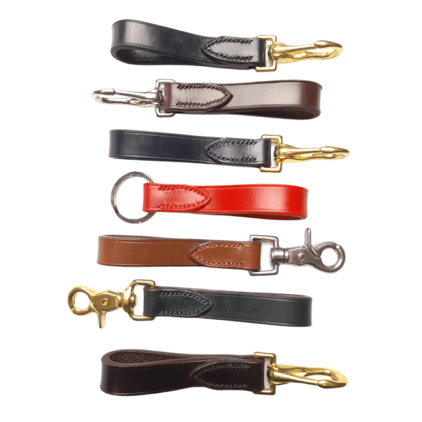 ESB Leather Stitched key holders top down - Black, Chestnut, Navy, Red, Hazel, Green, Havana