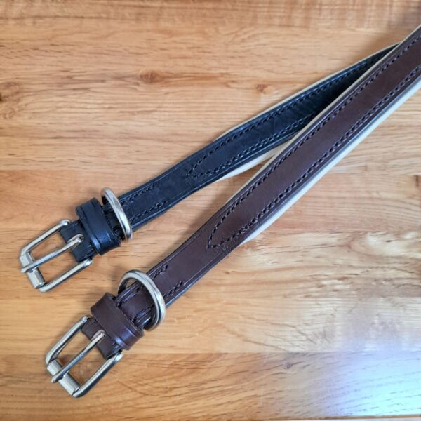 ESB Leather Classic padded dog collars in Black and Chestnut (20mm) with Cream linings and Nickel fittings