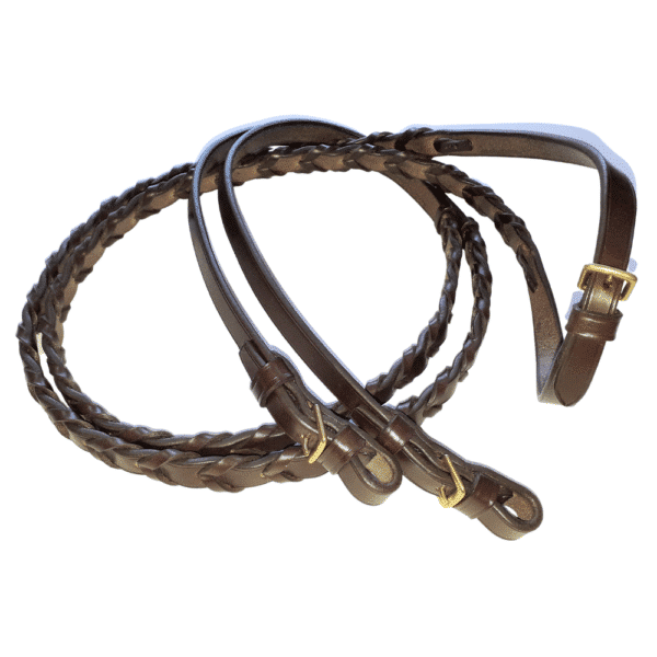 ESB Leather Laced reins in Chestnut with brass buckles